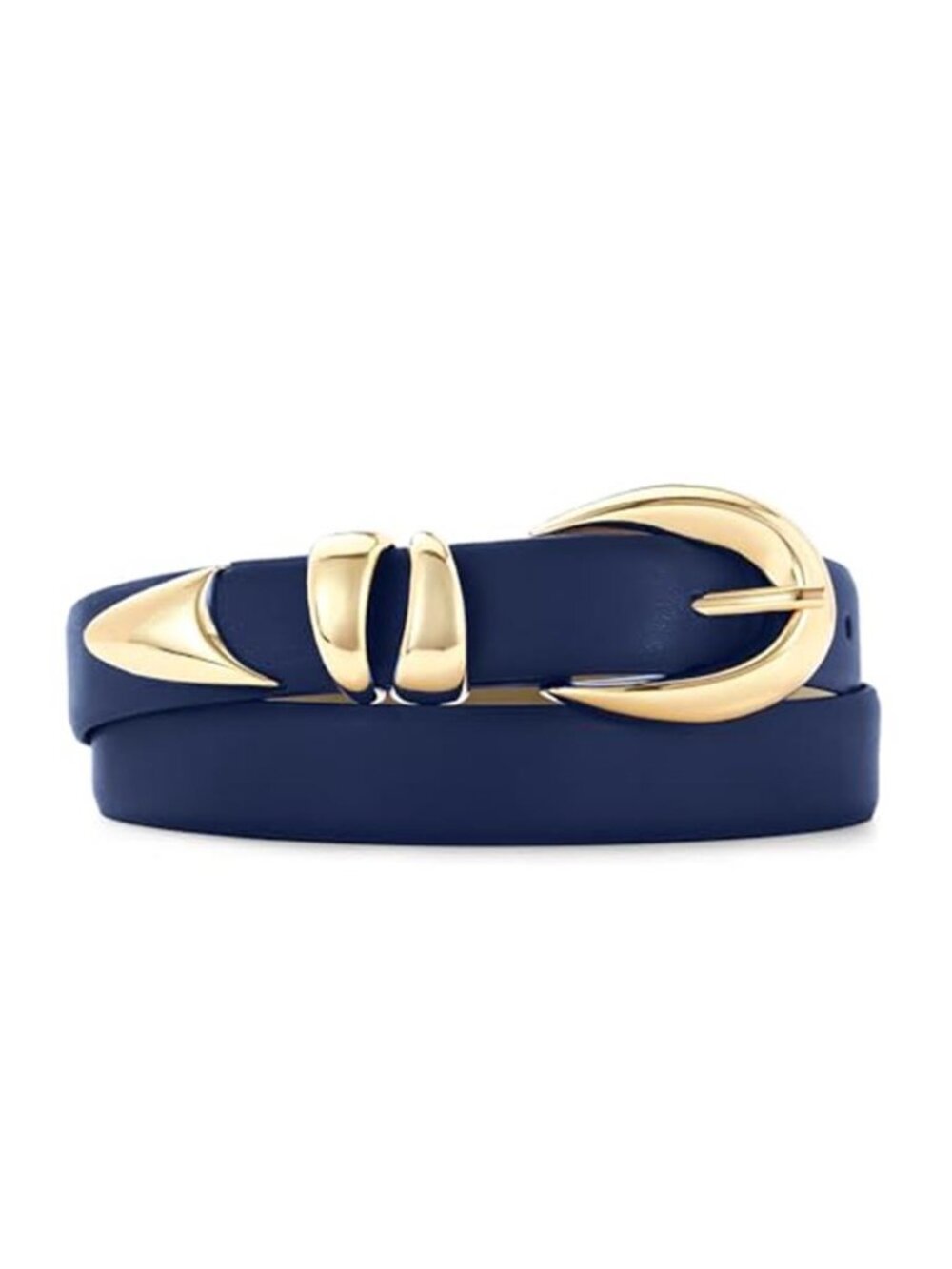 Faux Leather Belt for Women Stylish Design with Gold Buckle Ladies, Navy Blue